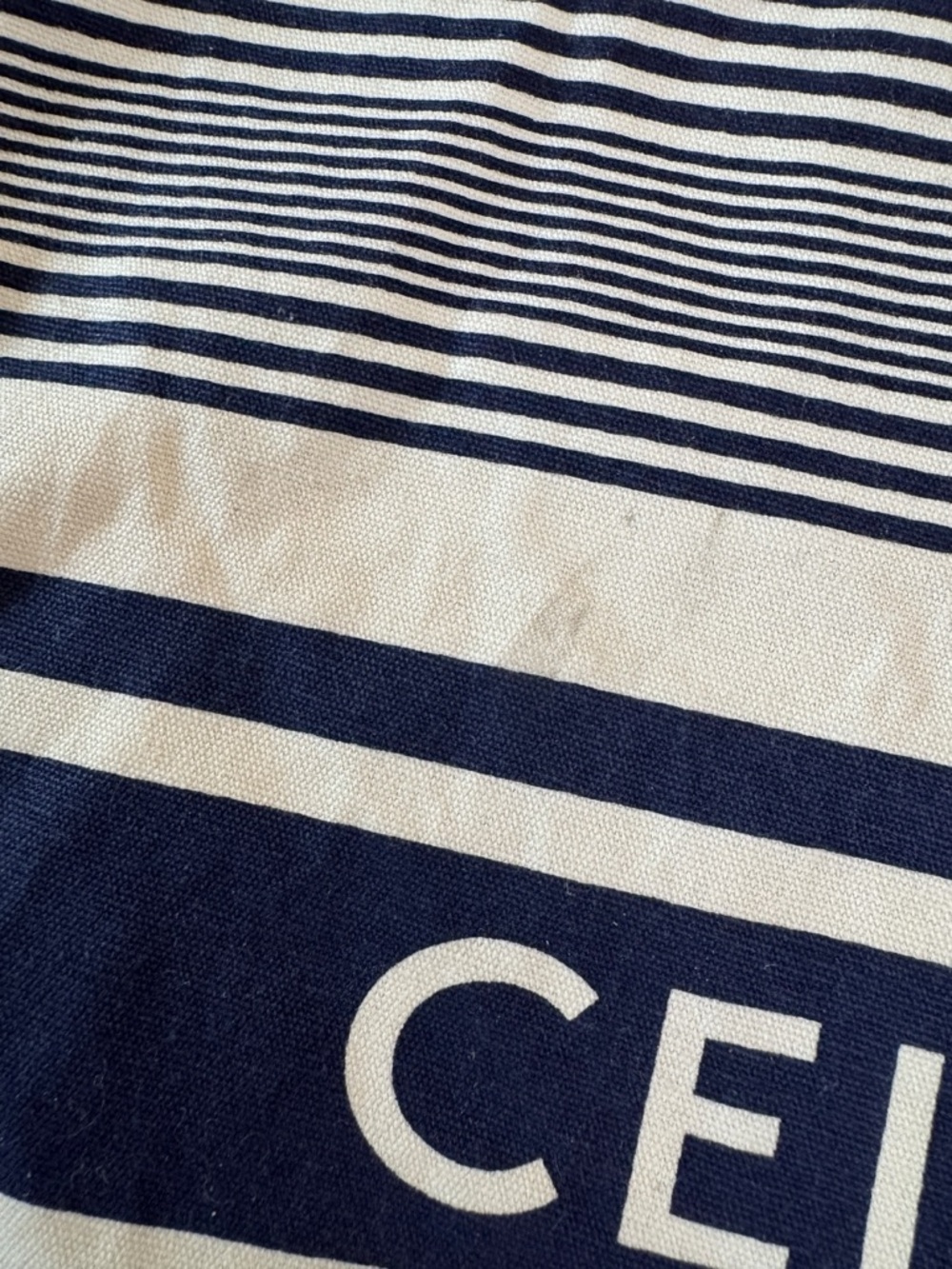 Celine Navy Stripe Cotton Tote Bag - Picture 5 of 6
